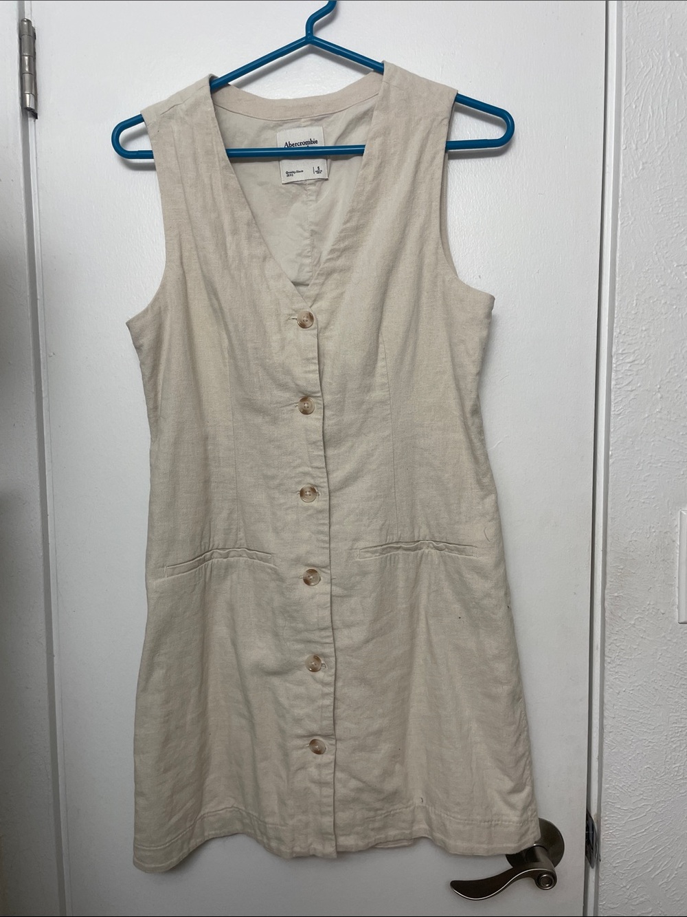 A&F Mara Linen Blend Vest Mini Dress Cream Button-Front Sleeveless